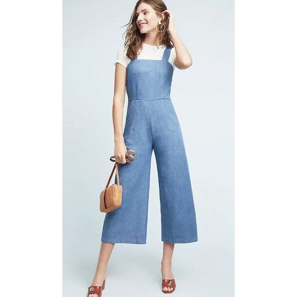 Anthropologie x Loup Womens Suki Wide Leg Cotton Denim Jumpsuit Wide Leg Pockets - Picture 1 of 11